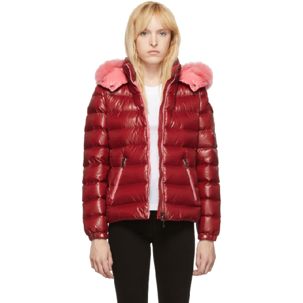 moncler red fur jacket