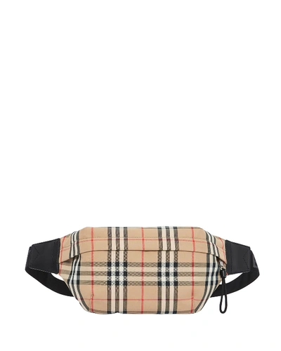 Shop Burberry Men's Vintage Check Nylon Belt Bag/fanny Pack In Beige