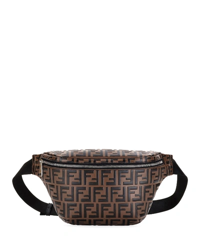 Shop Fendi Men's Embossed Leather Belt Bag/fanny Pack In Brown