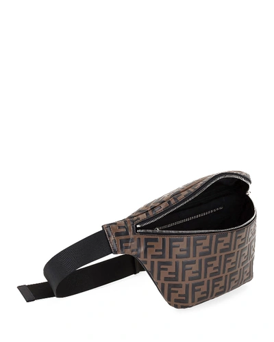 Shop Fendi Men's Embossed Leather Belt Bag/fanny Pack In Brown