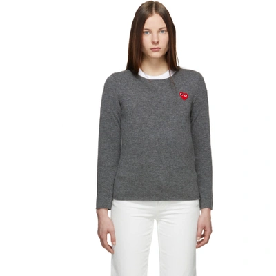 Shop Comme Des Garçons Play Grey Heart Patch Sweater In 3 Grey