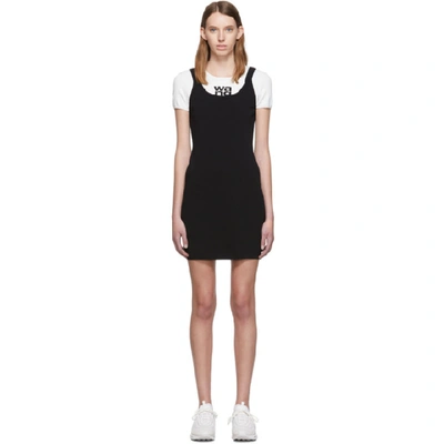 Shop Alexander Wang T Alexanderwang.t White And Black Sport Layering Logo Mini Dress In 944 Blk/ivo