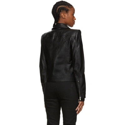 Shop Saint Laurent Black Leather Wide Shoulders Motorcycle Jacket In 1010 Bk/bk