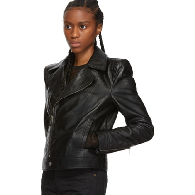 Shop Saint Laurent Black Leather Wide Shoulders Motorcycle Jacket In 1010 Bk/bk