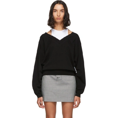 Shop Alexander Wang T Alexanderwang.t Black And White Cropped Bi-layer V-neck Sweater