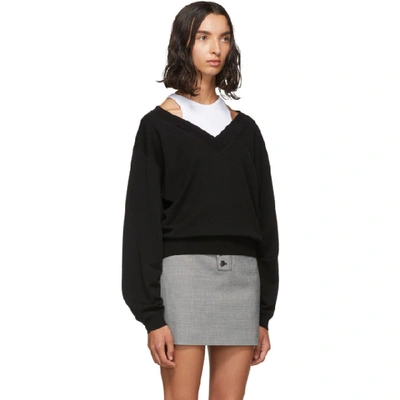 Shop Alexander Wang T Alexanderwang.t Black And White Cropped Bi-layer V-neck Sweater