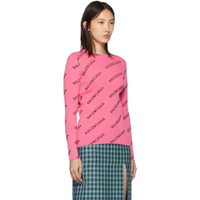 Shop Balenciaga Pink Ribbed Diagonal Logo Sweater In 6573 Lipsti