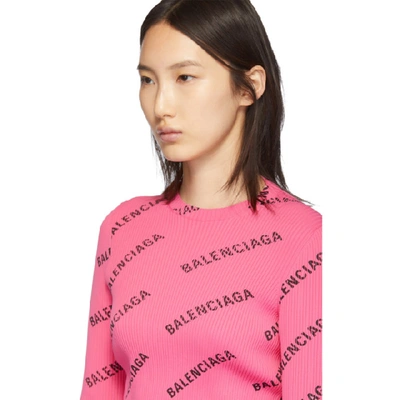 Shop Balenciaga Pink Ribbed Diagonal Logo Sweater In 6573 Lipsti