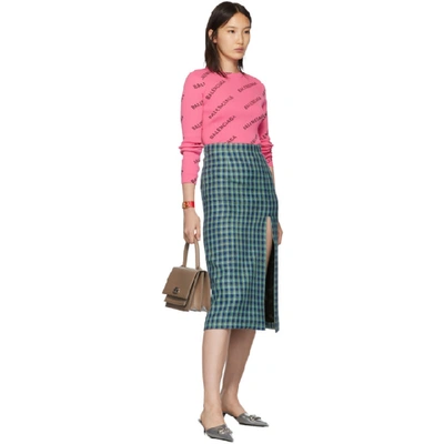 Shop Balenciaga Pink Ribbed Diagonal Logo Sweater In 6573 Lipsti