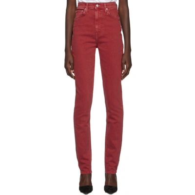 Shop Helmut Lang Red Femme Spikes Comfort Jeans In Red Stone