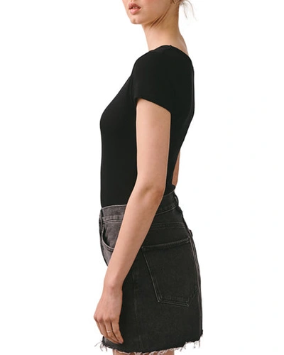 Shop Agolde Scoop-neck Short-sleeve Rib Bodysuit In Black