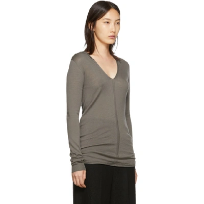 Shop Rick Owens Taupe V-neck Hoodie In 34 Dust