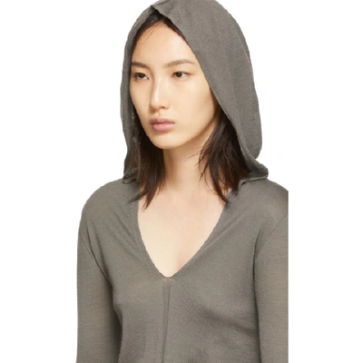 Shop Rick Owens Taupe V-neck Hoodie In 34 Dust