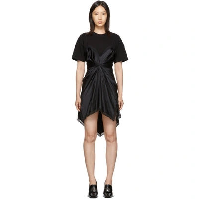 Shop Alexander Wang Black Cinched T-shirt Slip Dress In 001 Black
