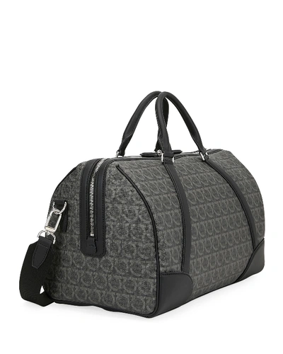 Shop Ferragamo Men's Gancini-print Weekender Duffel Bag In Black