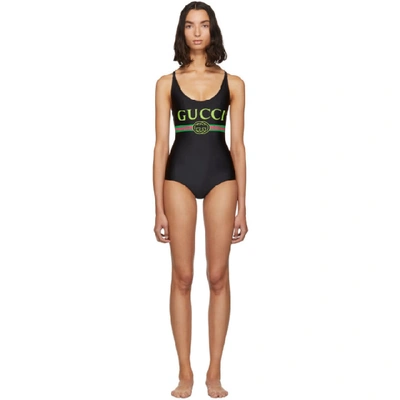 Shop Gucci Black Vintage Logo Sparkling One-piece Swimsuit In 1082 Black