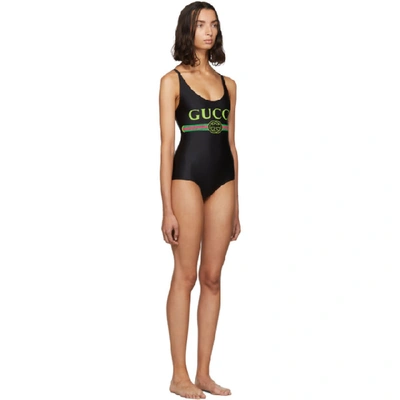 Shop Gucci Black Vintage Logo Sparkling One-piece Swimsuit In 1082 Black