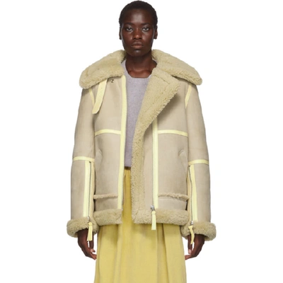 Shop Acne Studios Beige Long Shearling Jacket In Sand/wheat