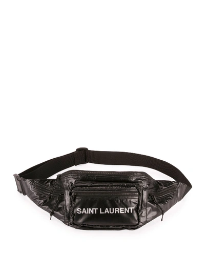 Shop Saint Laurent Men's Logo Print Belt Bag/fanny Pack In Black