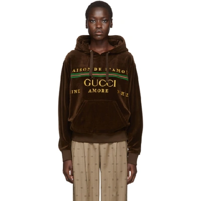 Shop Gucci Brown Chenille Logo Hoodie In 2073 Choco