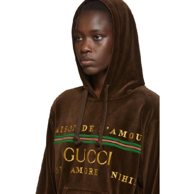 Shop Gucci Brown Chenille Logo Hoodie In 2073 Choco