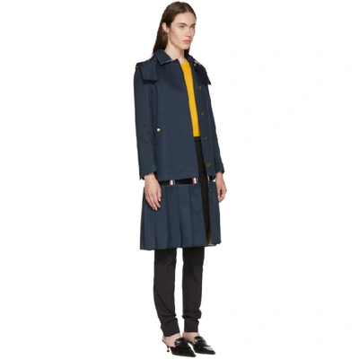 Shop Thom Browne Navy Bal Collar Trench Coat
