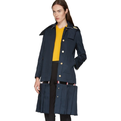 Shop Thom Browne Navy Bal Collar Trench Coat