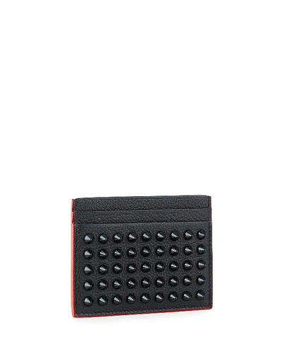 Shop Christian Louboutin Men's Kios Spiked Leather Card Case In Black