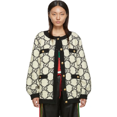 Shop Gucci Off-white Tweed Gg Supreme Bomber In 9024 Ivory
