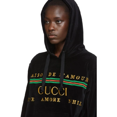 Shop Gucci Black Chenille Logo Hoodie In 1082 Black