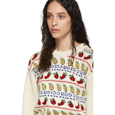 Shop Gucci Off-white Fruit Salad Crewneck Sweater In 9376 Ivory