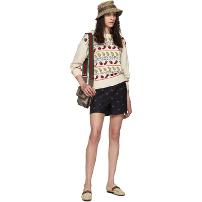 Shop Gucci Off-white Fruit Salad Crewneck Sweater In 9376 Ivory