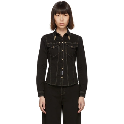 Shop Versace Jeans Couture Black Denim Fitted Shirt In E899 Black