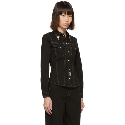 Shop Versace Jeans Couture Black Denim Fitted Shirt In E899 Black