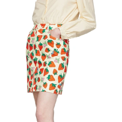 Shop Gucci Off-white Denim Strawberry Miniskirt In 9192 Ivory