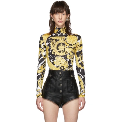 Shop Versace Black And Yellow Heritage Stamp Bodysuit In A7900 Multi