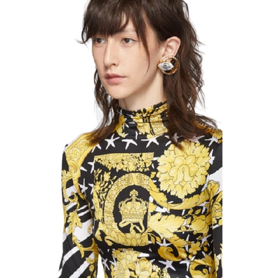 Shop Versace Black And Yellow Heritage Stamp Bodysuit In A7900 Multi