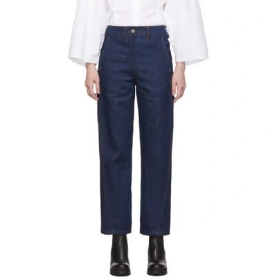 Shop Lemaire Indigo Twisted Jeans In 761 Indigo