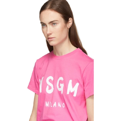 Shop Msgm Pink Paint Brushed Logo T-shirt In 14 Fushia