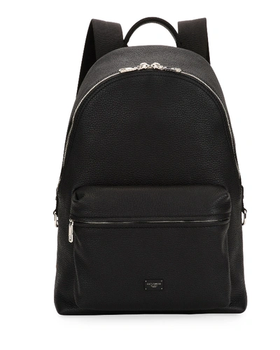 Shop Dolce & Gabbana Men's Solid Leather Backpack In Black