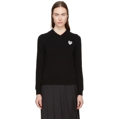 Shop Comme Des Garçons Play Black Heart Patch V-neck Sweater