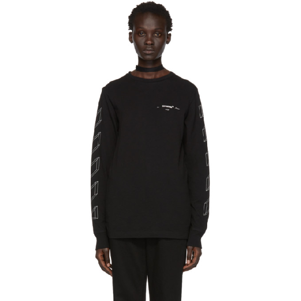 Off-white Black Diag 3d Long Sleeve T-shirt In Black/white | ModeSens