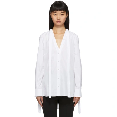 Shop Alexander Mcqueen White Poplin V-neck Shirt In 9000 Optica