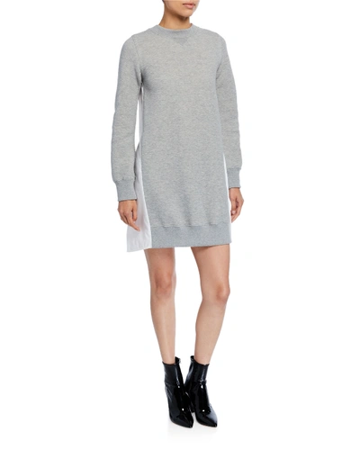 Shop Sacai Sweater Dress W/ Poplin Back In Light Gray