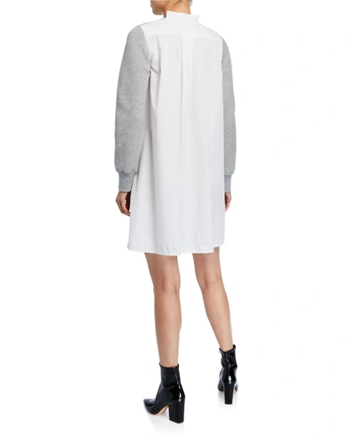 Shop Sacai Sweater Dress W/ Poplin Back In Light Gray