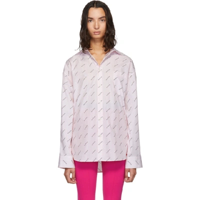 Shop Balenciaga Pink Allover Logo Masculine Shirt