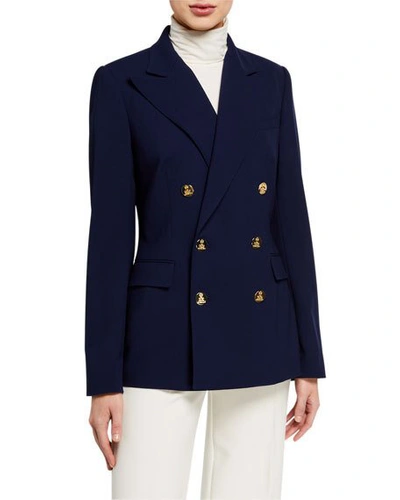 Shop Ralph Lauren Camden Wool Crepe Jacket In Navy