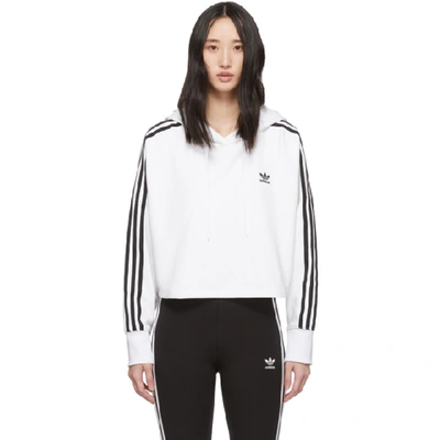 Adidas Originals Essentials 3-stripes Cropped Hoodie In White/white |  ModeSens