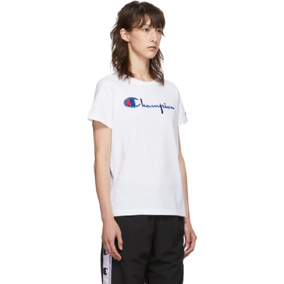 Shop Champion Reverse Weave White Big Script Logo T-shirt In Ww001 White