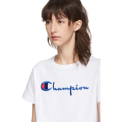 Shop Champion Reverse Weave White Big Script Logo T-shirt In Ww001 White